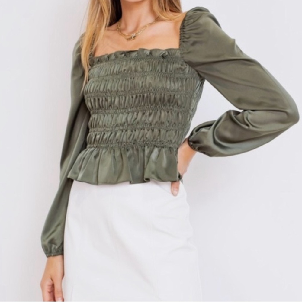 Olive Satin Top